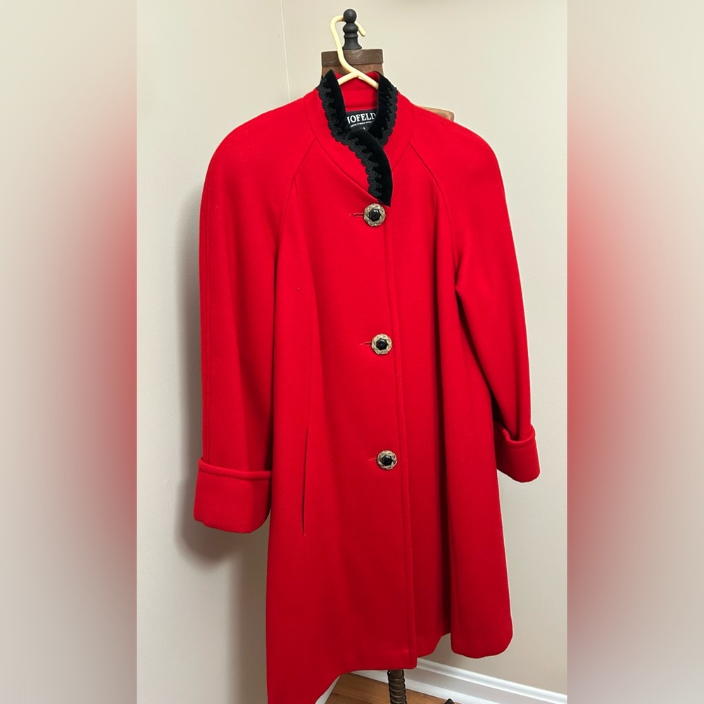 Jofeld Wool Blend Red Women's Coat 80’s Fashion Design